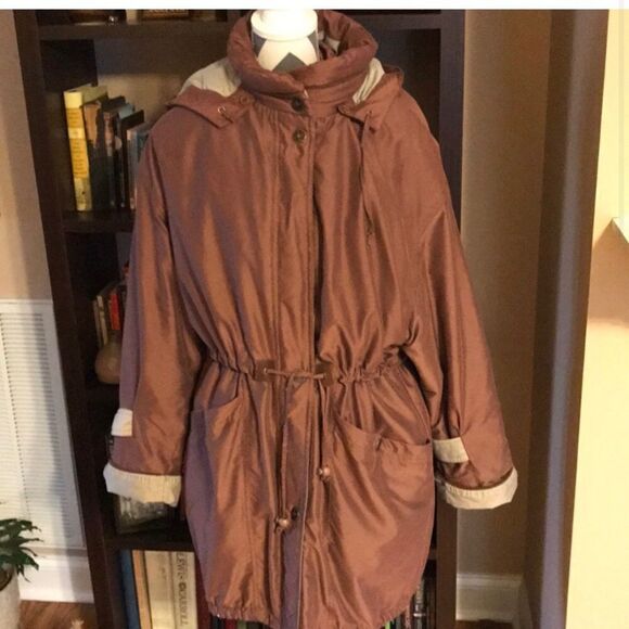 Utex MEDIUM Hooded Coat Brown & Beige - Picture 2 of 8